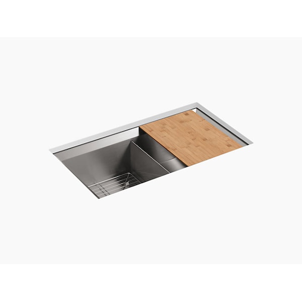 33x18x9-1/2 Undermnt Dbl-Equal Bowl Kitchen Sink W/ Cutting Brd & Rack